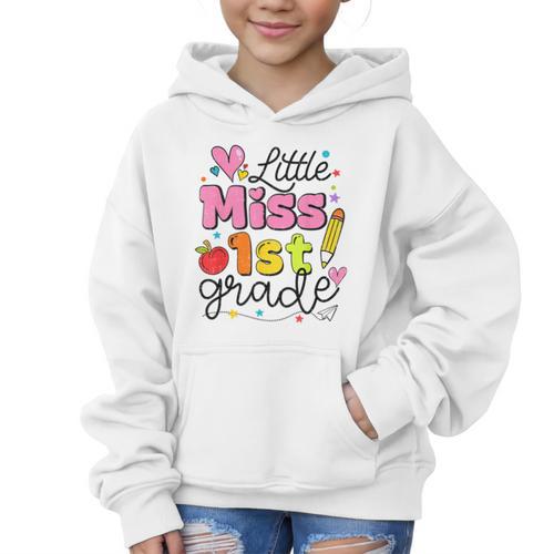 Little Miss 1st Grade Back To School Cute First Grade Girls Graphic Kid Hoodie - Savourry