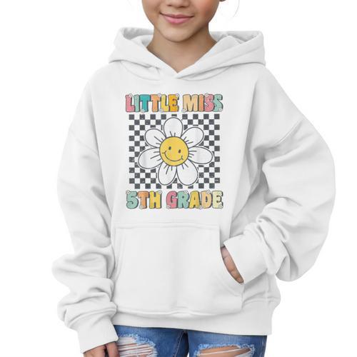 Little Miss 5th Grade Retro Groovy 5th Grade Back To School Graphic Kid Hoodie - Savourry