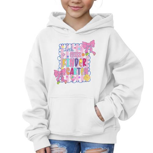 Little Miss Kindergarten Kids Girls Coquette Back To School Graphic Kid Hoodie - Savourry