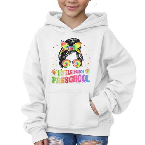 Little Miss Preschool Messy Bun Tie Dye Back To School Girls Graphic Kid Hoodie - Savourry
