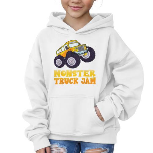 Monster Truck Jam School Bus Yellow Back To School Toddlers Graphic Kid Hoodie - Savourry
