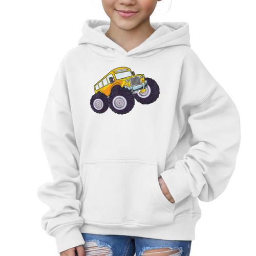 Monster Truck School Bus Yellow Back To School Kids Toddler Graphic Kid Hoodie - Savourry