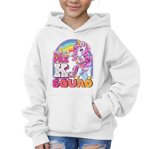 Pre-K Squad Flossing Unicorn Back To School Girls Premium Tri-Blend Graphic Kid Hoodie - Savourry