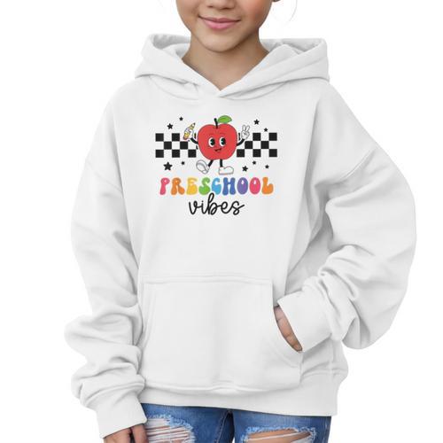 Preschool Vibes Retro Groovy Apple Back To School Graphic Kid Hoodie - Savourry