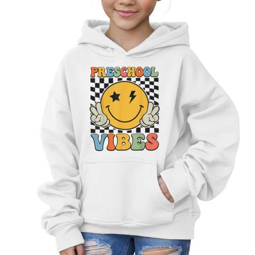 Preschool Vibes Retro Groovy Back To School Pre-K Graphic Kid Hoodie - Savourry