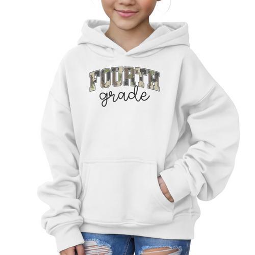 Retro Fourth Grade Camo Back To School Girls Boys 4th Grade Graphic Kid Hoodie - Savourry