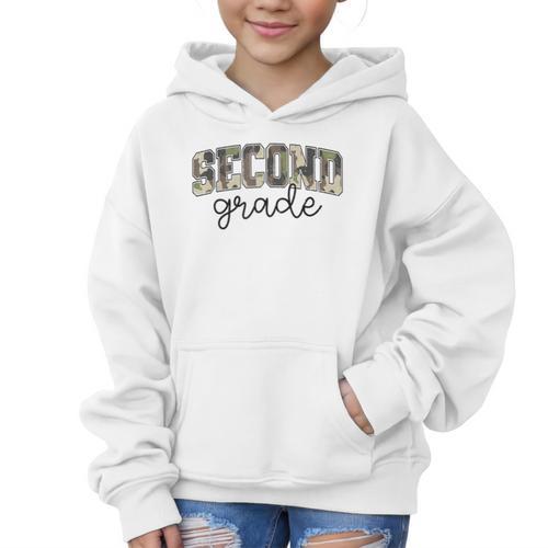 Retro Second Grade Camo Back To School Girls Boys 2nd Grade Graphic Kid Hoodie - Savourry