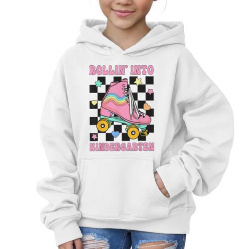 Rolling Into Kindergarten Roller Skating Girl Back To School Graphic Kid Hoodie - Savourry