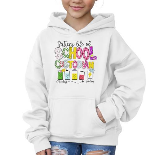 School Custodian Battery Life Back To School Janitor Graphic Kid Hoodie - Savourry