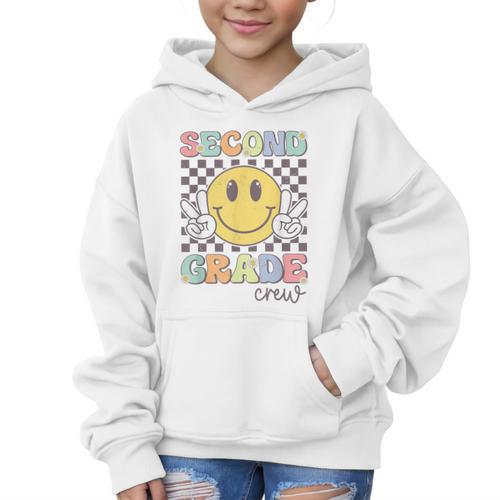 Second Grade Crew Smile Face Back To School 2nd Grade Team Graphic Kid Hoodie - Savourry