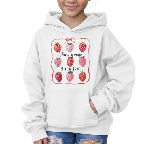 Third Grade Is My Jam Strawberry 3rd Grade Back To School Graphic Kid Hoodie - Savourry