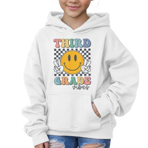 Third Grade Vibes Retro Smile Back To School 3rd Grade Team Graphic Kid Hoodie - Savourry