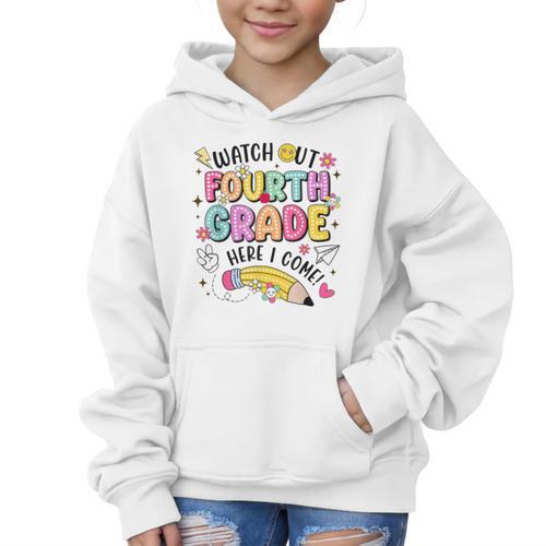 Watch Out Fourth Grade Here I Come Shirt Kids Back To School Graphic Kid Hoodie - Savourry