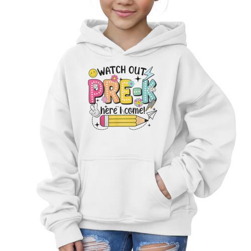 Watch Out Pre-K Here I Come Back To School Pre-K Graphic Kid Hoodie - Savourry