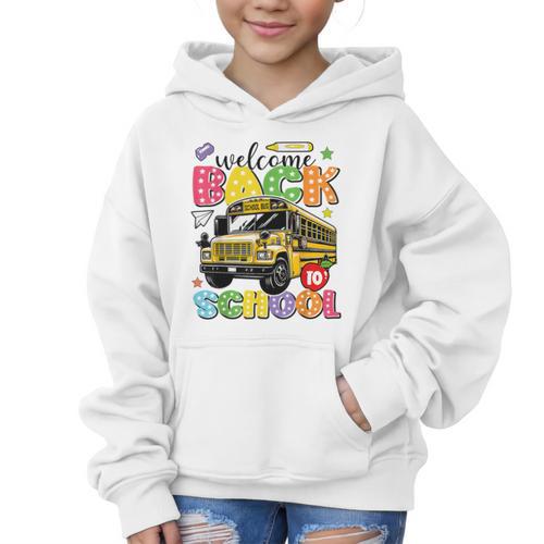 Welcome Back To School Bus Happy First Day Of School Student Graphic Kid Hoodie - Savourry