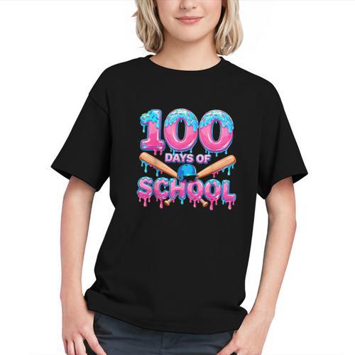 100 Days Of School Baseball Dripping Ice Cream 100th Day Graphic Youth - Sportilla