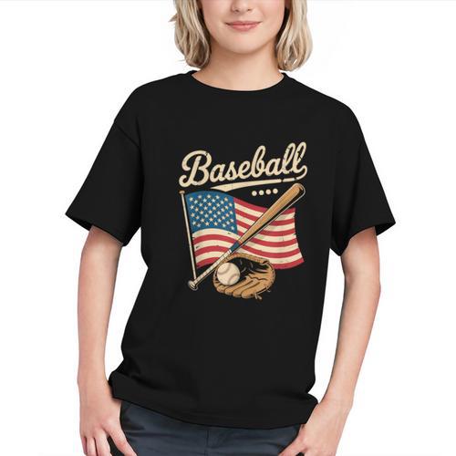 American Flag Baseball Player Bat Fan Catcher Pitcher USA Graphic Youth - Sportilla