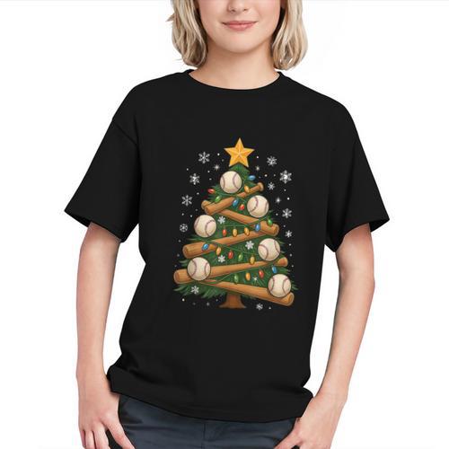 Baseball Bat Christmas Tree Lights Holiday Xmas Graphic Youth - Sportilla