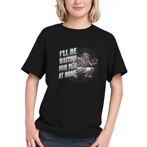 Baseball Catcher Waiting For You At Home Player Quote Graphic Youth - Sportilla