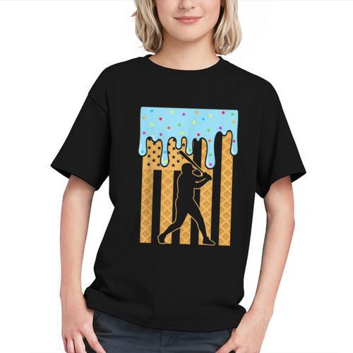 Baseball Drip Dripping Ice Cream Sport Player American Flag Graphic Youth - Sportilla