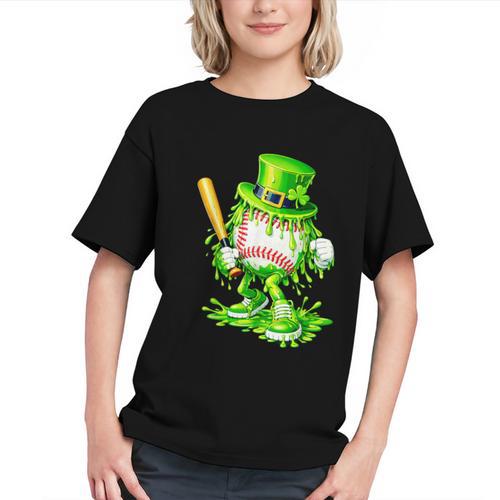 Baseball Player Ice Cream Drip Shamrocks St Patrick's Day Graphic Youth - Sportilla