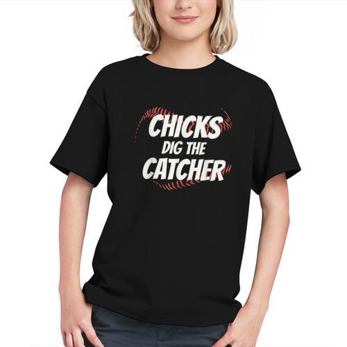 Baseball Seams Chicks Dig The Catcher Graphic Youth - Sportilla