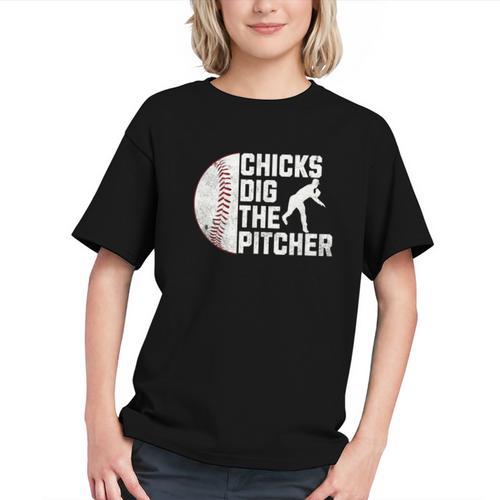 Chicks Dig The Pitcher Baseball Graphic Youth - Sportilla