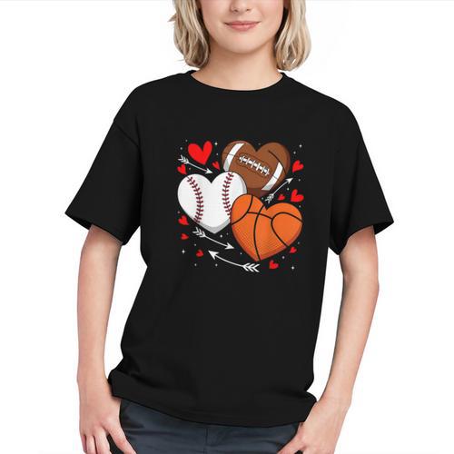 Cute Heart Baseball Basketball Football Valentine Boy Men Graphic Youth - Sportilla