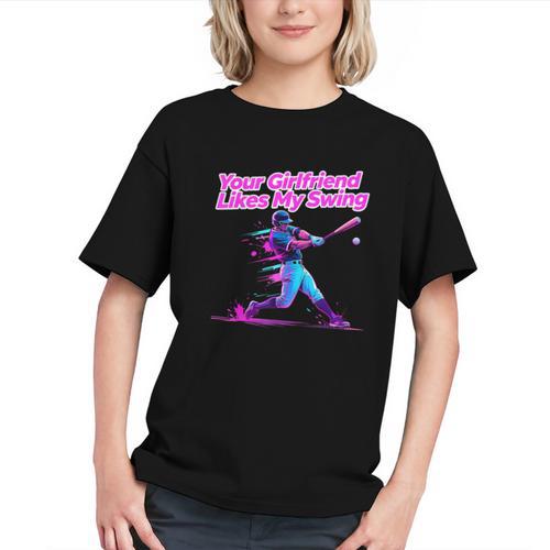 Your Girlfriend Likes My Swing Baseball Quote Boys Men Graphic Youth - Sportilla