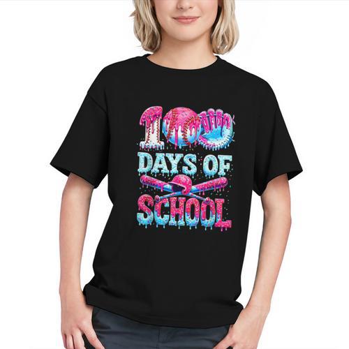 Happy 100 Days Of School Game Day Baseball Ice Cream Drip Graphic Youth - Sportilla