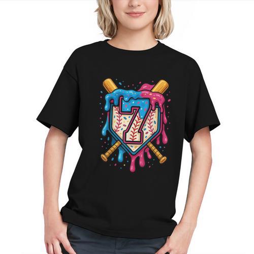 HUGvyn 7th Birthday Baseball Ice Cream Drip Number 7 Kid Boy Graphic Youth - Sportilla