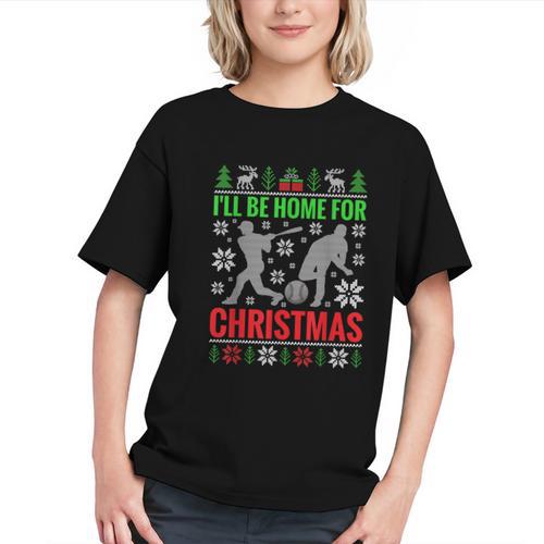 I'Ll Be Home For Christmas Baseball Xmas Graphic Youth - Sportilla