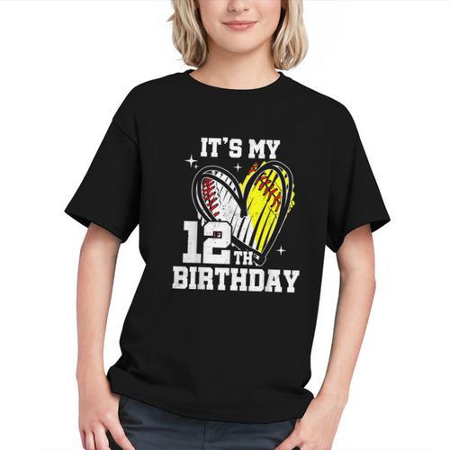It's My 12th Birthday Baseball Softball Heart 12 Year Old Graphic Youth - Sportilla