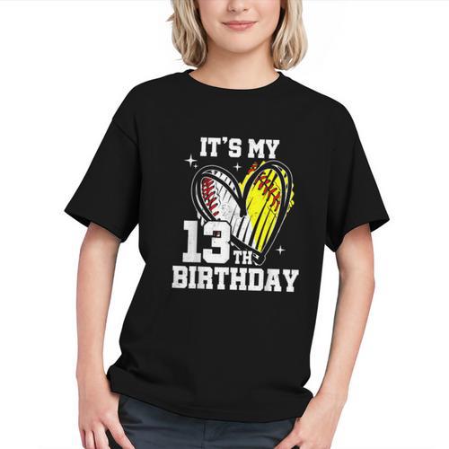 It's My 13th Birthday Baseball Softball Heart 13 Year Old Graphic Youth - Sportilla
