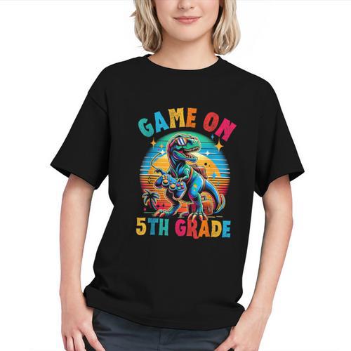 Level Up to 5th Grade! Dino Gamer Back to School Youth T-Shirt - Savourry
