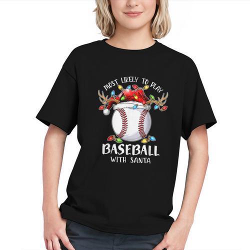 Most Likely To Play Baseball With Santa Christmas Xmas Graphic Youth - Sportilla