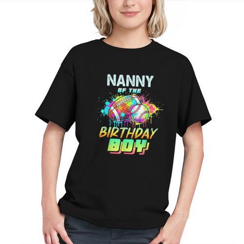 Nanny Of The Birthday Boy Baseball Football Colorful Graphic Youth - Sportilla