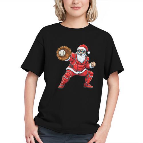 Santa Playing Baseball Baseball Lover Baseballer Xmas Graphic Youth - Sportilla