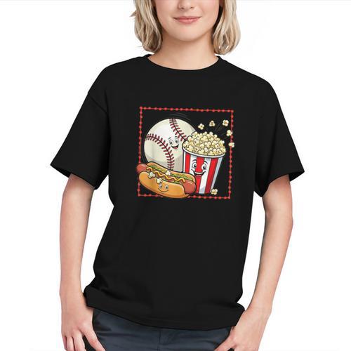 Smiling Baseball Popcorn And Hot-Dog Cartoon Apparel Graphic Youth - Sportilla