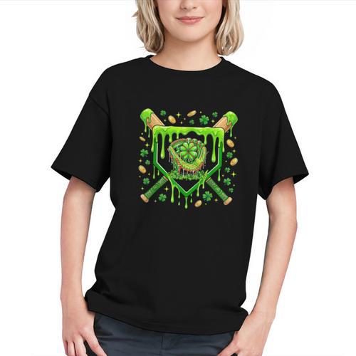 St Patricks Day Baseball Ice Cream Shamrock Baseball Player Graphic Youth - Sportilla