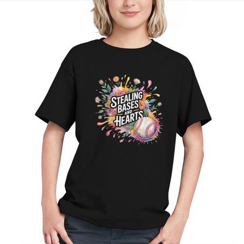 Stealing Bases And Hearts Baseball Puns Sports Graphic Youth - Sportilla