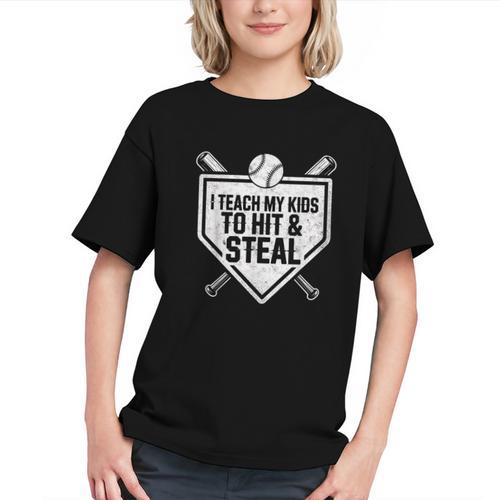 I Teach My Kids To Hit & Steal Baseball Player Coach Dad Tee Graphic Youth - Sportilla