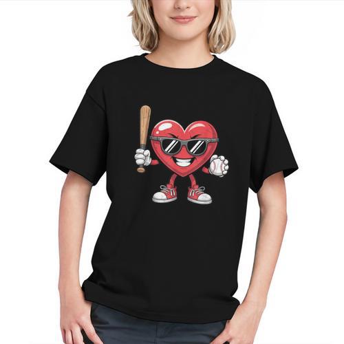 Valentines Day Heart Playing Baseball Boys Men Kids Girls Graphic Youth - Sportilla