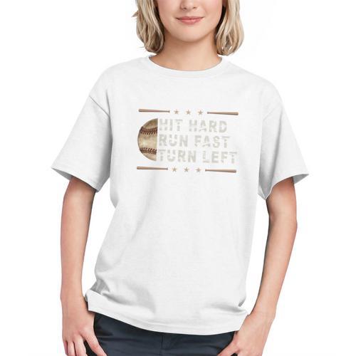 Baseball Hit Hard Run Fast Turn Left Men Boys Graphic Youth - Sportilla