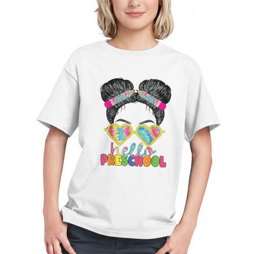 Groovy Tie Dye Preschool Messy Bun Back to School Youth T-Shirt - Savourry