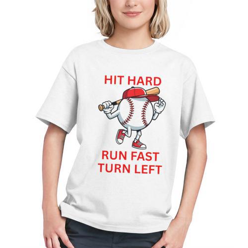 Hit Hard Run Fast Turn Left Baseball Player Premium Tri-Blend Graphic Youth - Sportilla