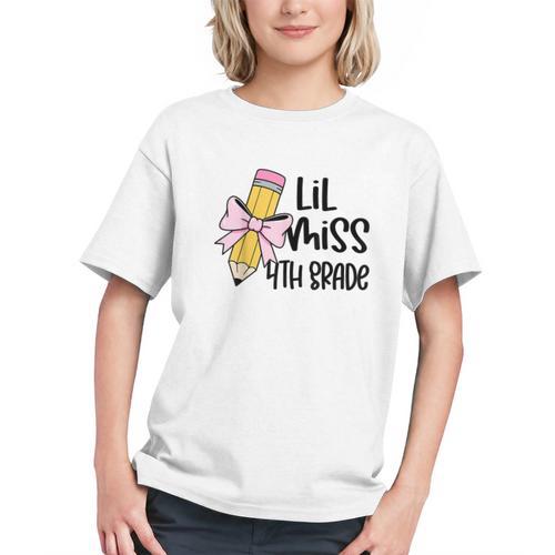 Lil Miss 4th Grade Coquette Bow Pencil Back To School Girls Graphic Youth - Savourry