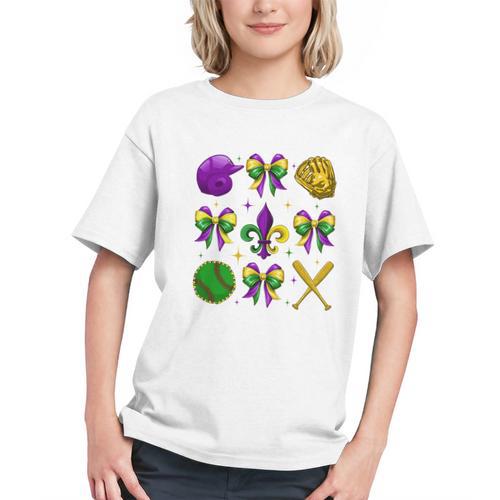 Mardi Gras Baseball Coquette Bow Fat Tuesday Parade Girls Graphic Youth - Sportilla
