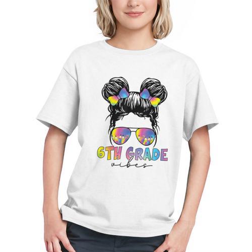 Rocking 6th Grade Vibes! Messy Bun Back to School Youth T-shirt - Savourry