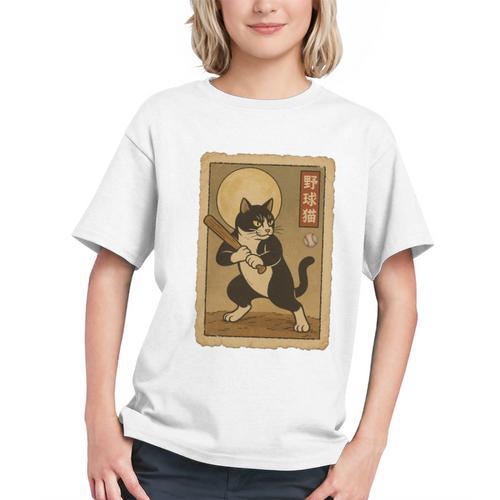 Vintage Japanese Ukiyo-e Baseball Cat Batting Graphic Youth - Sportilla